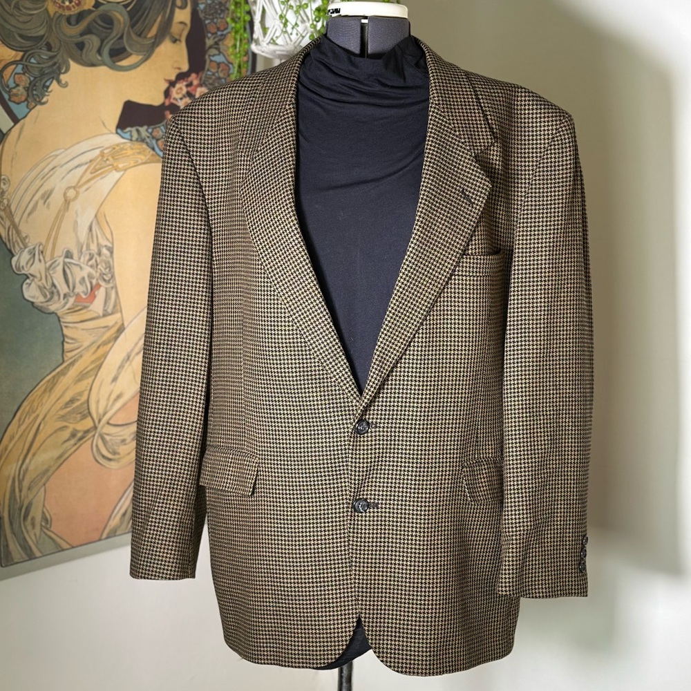 Givenchy Monsieur Mens Vintage Wool 2 Button Blazer Sport Coat Houndstooth‎